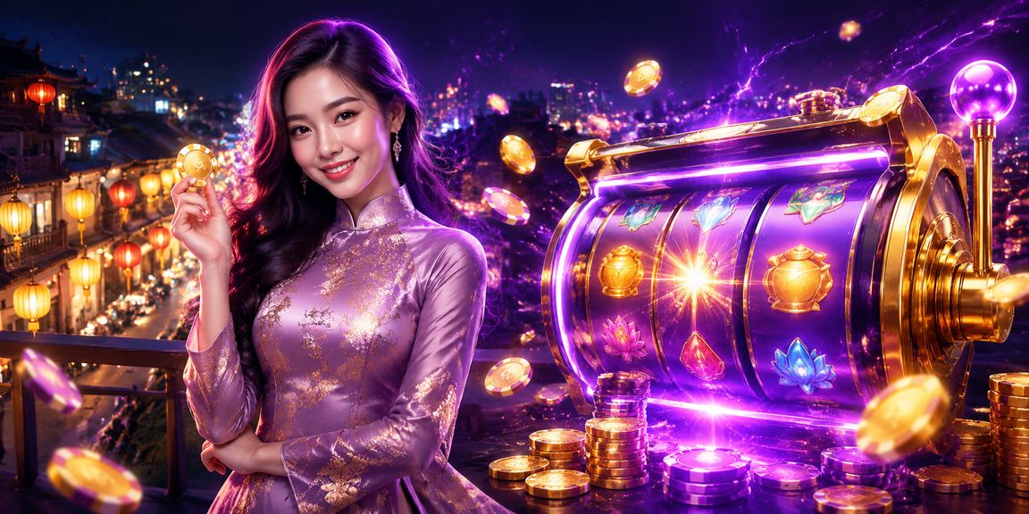 Người dùng Hà Nội trong trang phục áo dài chơi slot game trực tuyến trên điện thoại